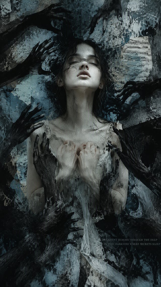 Haunting shadows reach for meMelancholy symphony sets me freeLament echoes through the deepIn this d