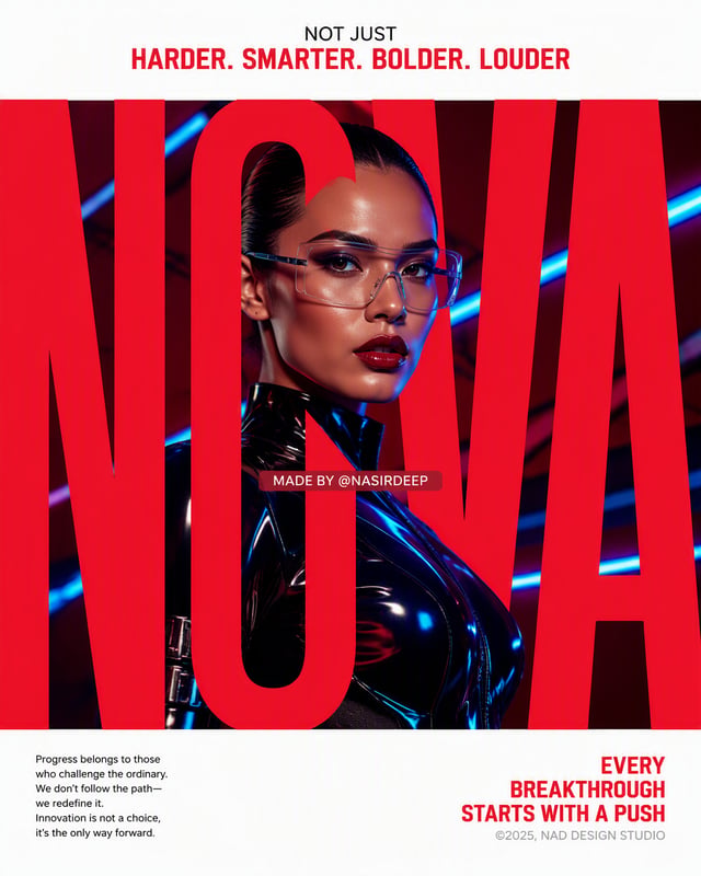 Ultra-photorealistic contemporary fashion campaign poster with a bold experimental editorial graphic