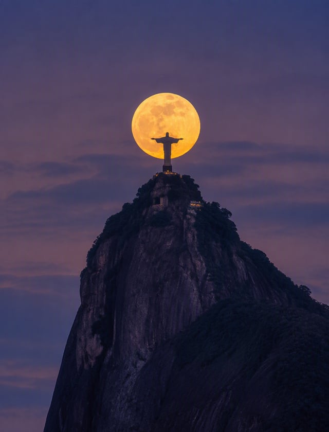 A wide long shot of the Christ the Redeemer statue in Rio de Janeiro, Brazil, in which the statue is