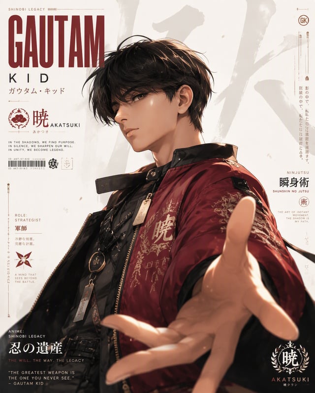 A deluxe anime poster with a minimalist design, featuring Gautam Kid, is designed as a high-end fash