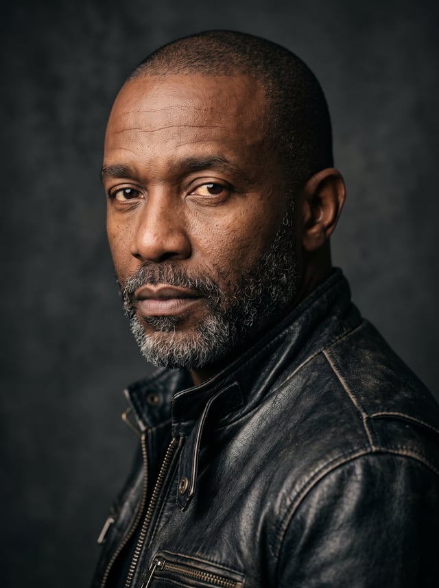 A dignified middle-aged Black man with a closely cropped haircut and salt-and-pepper beard turns sli