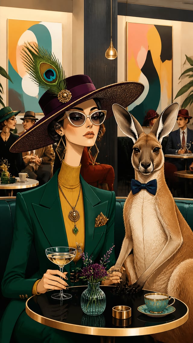 Sophisticated editorial illustration, whimsical stylized character design, clean graphic illustratio