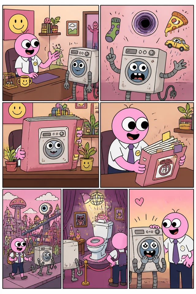 2x3 grid comic storyboard layout, 6 panels total, no text, no speech bubbles, no logos, no watermark