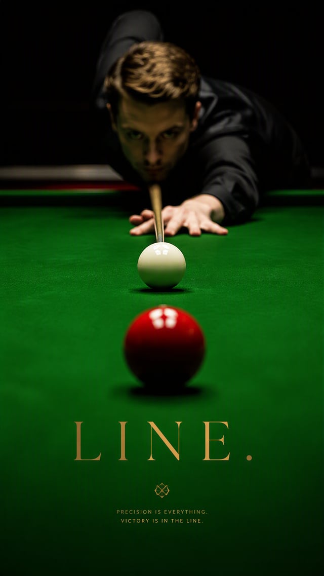Create a premium 9:16 precision-sports editorial.Main Subject:Young male snooker player preparing an