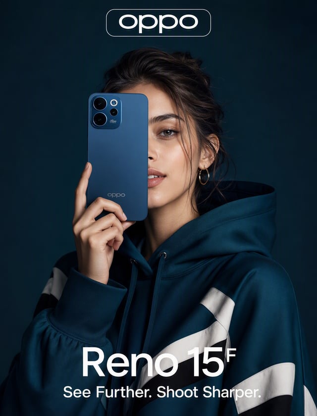 A stunning high-fashion advertisement photo of a young woman wearing a deep teal oversized hoodie wi