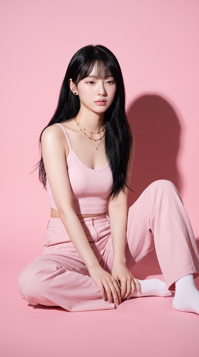 Ultra-realistic editorial fashion portrait of a beautiful young East Asian woman with delicate facia