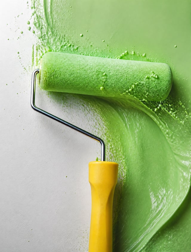 Create a premium advertising image for a professional paint roller brand.The main subject is a reali