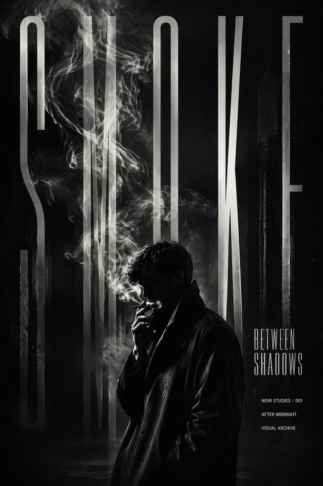 Create an exceptionally sophisticated, minimalist black-and-white editorial poster featuring a solit
