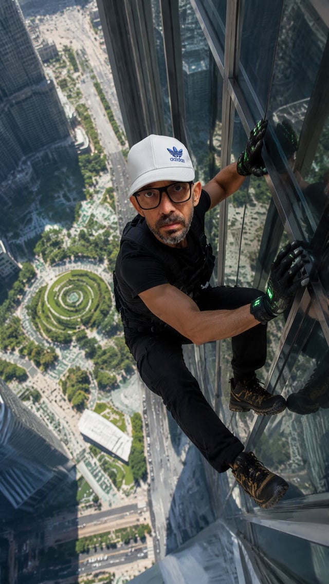 ultra-realistic IMAX-grade cinematic action shot, extreme high-angle perspective looking down from a