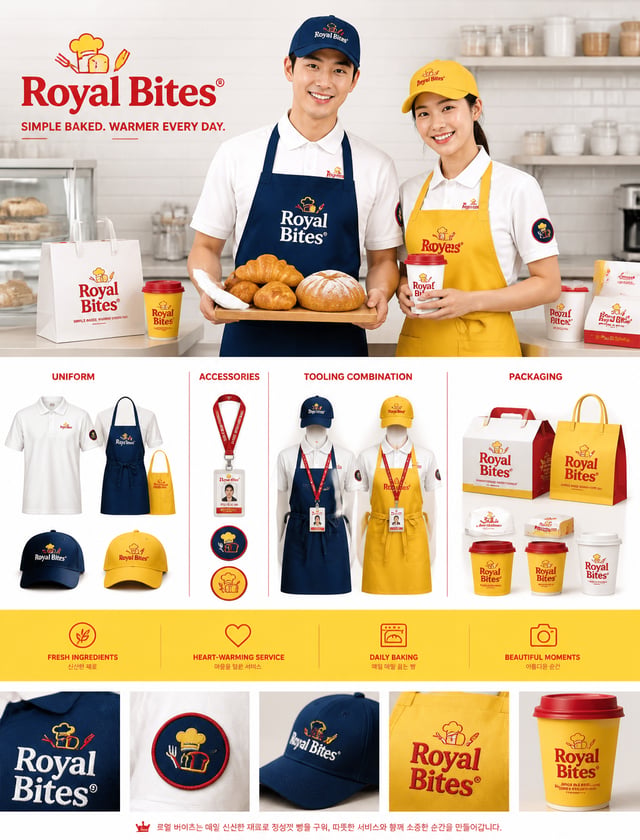 Brand VI tooling layout display board, bakery Royal Bites full set of visual materials display, brig
