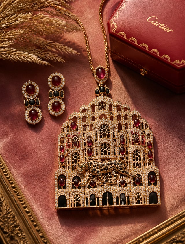 A fierce and majestic 18K rose gold pendant meticulously crafted in the architectural shape of the H