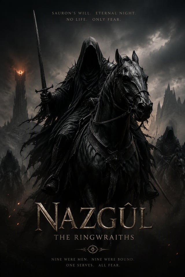 character poster for "The Nazgul, also known as the Ringwraiths, were Sauron’s slaves and his most p