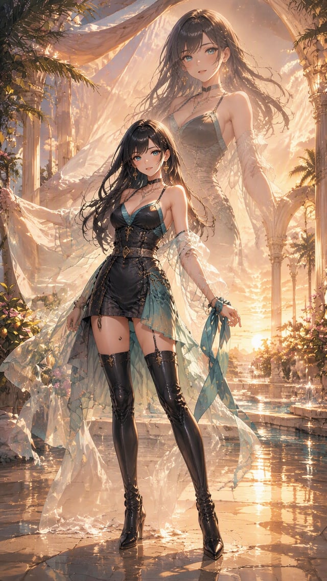 a vertical 9:16 premium anime game key visual with no readable text. Show an original clearly adult 