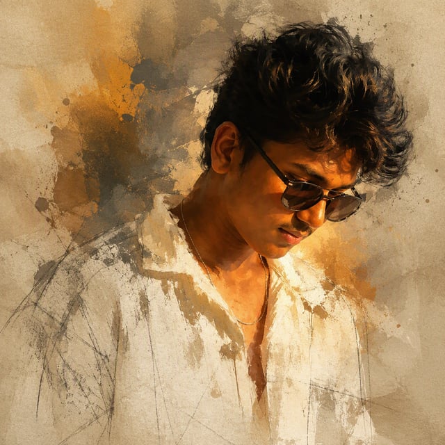 Transform the artwork into a breathtaking contemporary fine-art portrait that fuses semi-abstract pa