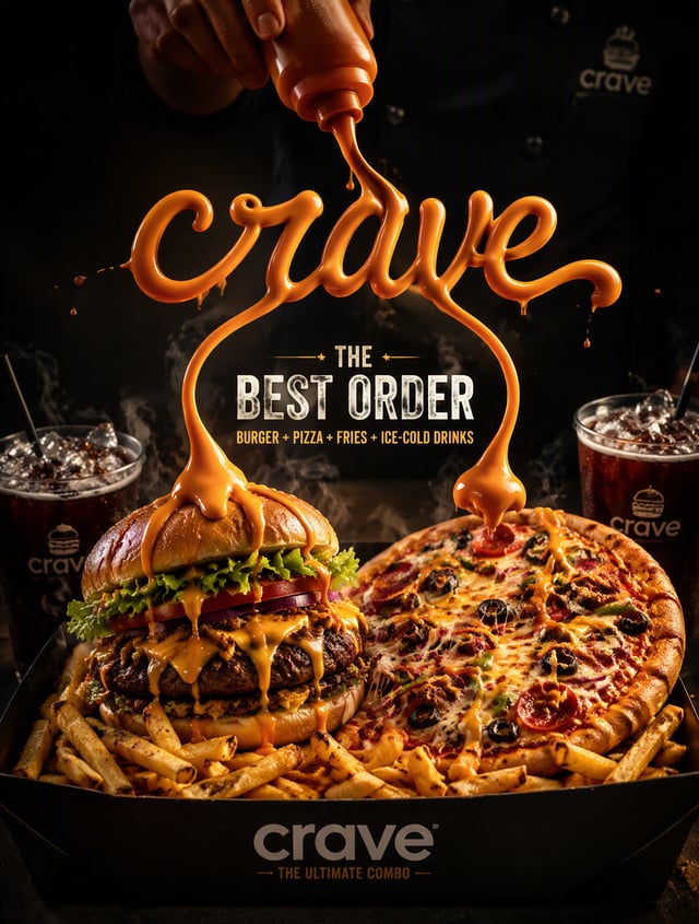 ## 🍔🍕 Concept: THE ULTIMATE ORDERVisual idea:A premium overhead/three-quarter food shot. A loaded 