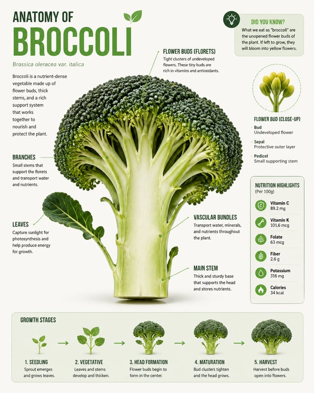 Create professional vegetable anatomy infographics with realistic cutaway views, clear anatomical la