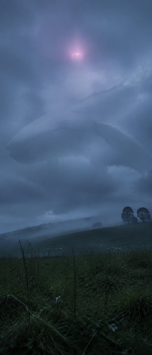 Create a vertical 9:21 photorealistic cinematic environmental photograph of a remote rolling country
