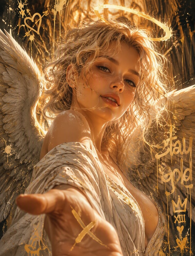 A captivating, high-resolution digital painting featuring an angelic figure with wings, bathed in a 