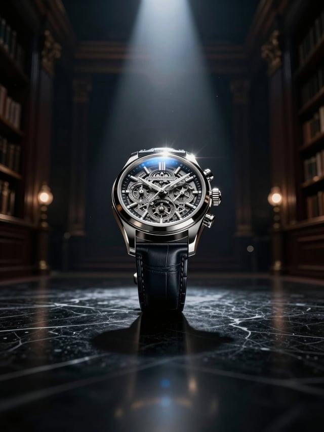 Create a hyper-realistic, wide-angle cinematic masterpiece of a luxury timepiece.IMPORTANT:Generate 