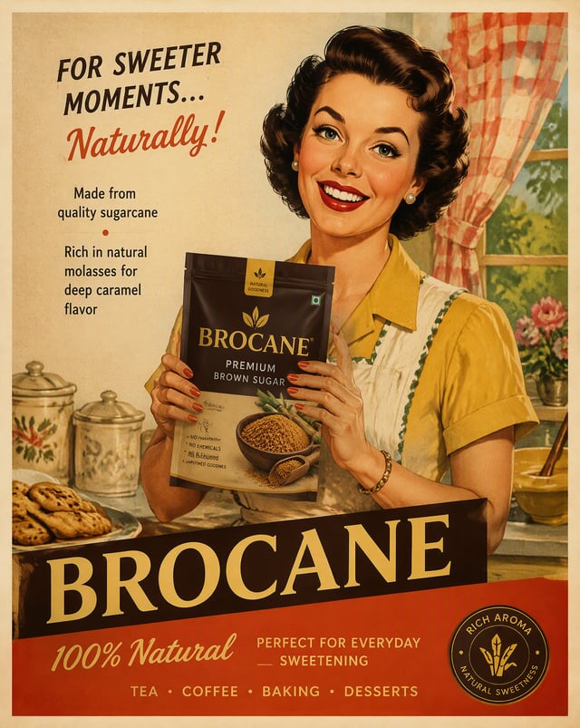Authentic 1960s American advertising poster for BROCANE, mid-century commercial illustration featuri