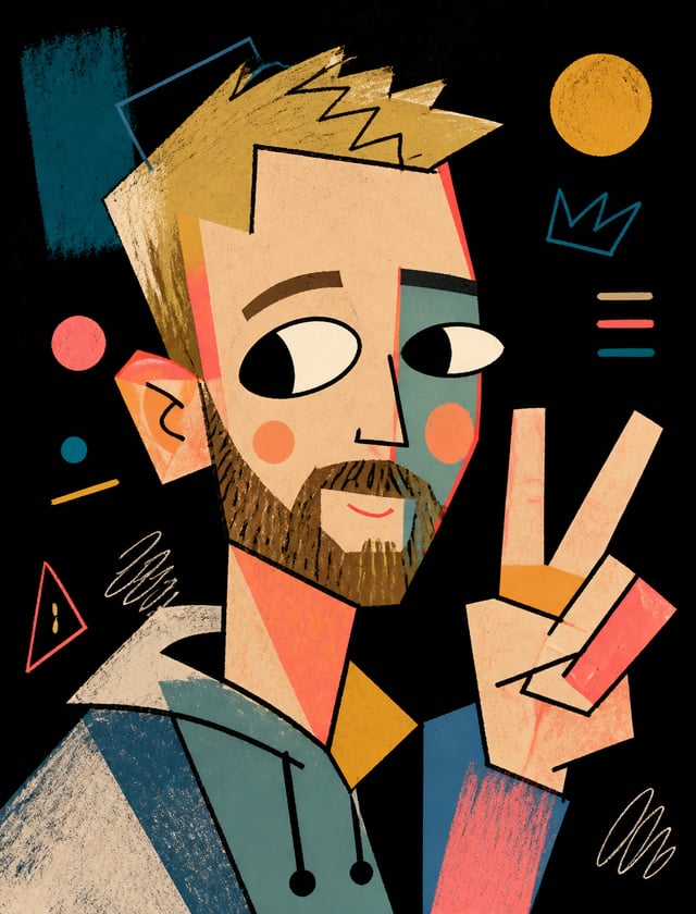 Create a cute neo-expressionist cubist minimal vector portrait illustration, Picasso meets kawaii mi