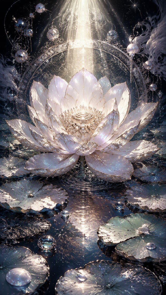 A breathtaking, hyperrealist digital illustration of a radiant white lotus blossom in full bloom, ca