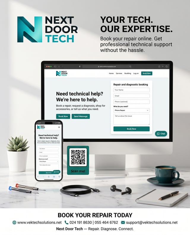 Next Door Tech — Website Promotion Mockup PromptPrompt:Create a premium lifestyle product mockup adv