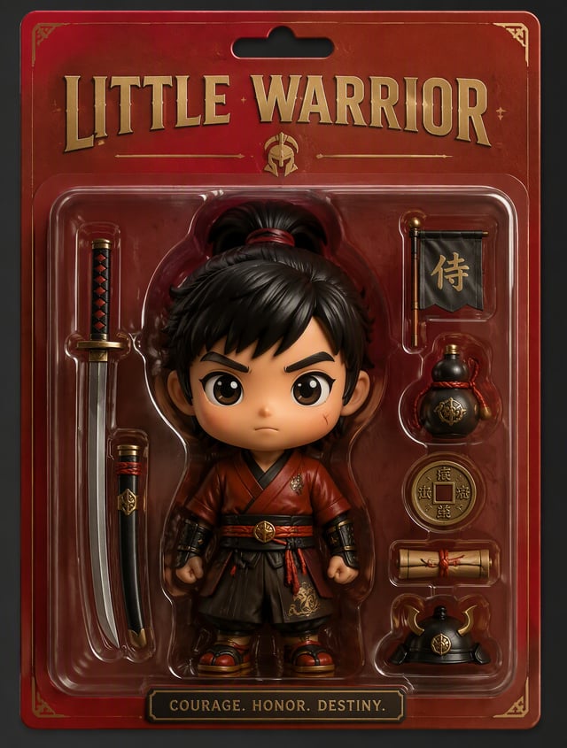 Create a stylized collectible toy package featuring [Character Name].