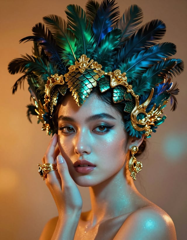 Create a high-fashion, avant-garde editorial portrait for a luxury beauty magazine.Subject & Headpie