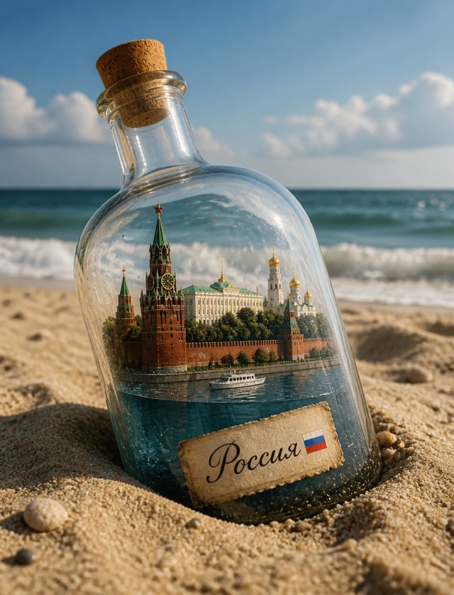 Create a hyperrealistic 3:4 poster featuring a transparent glass bottle partially buried in fine san