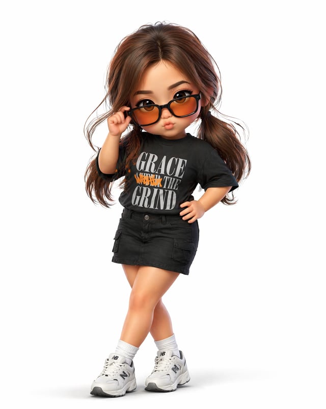 Create a high-quality, cute chibi-style 3D character illustration of a little girl [User Photo] with