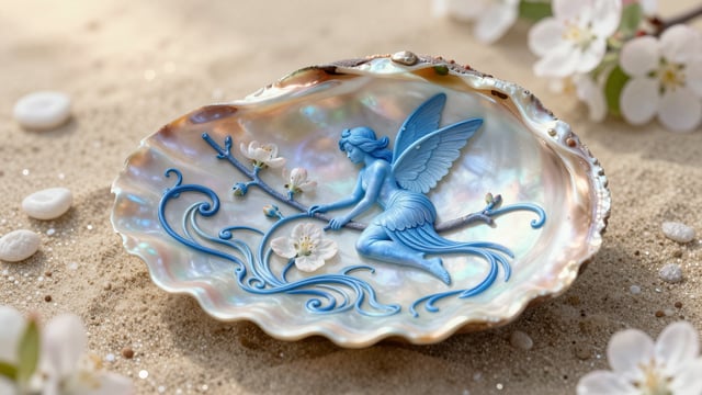 Viewed from an extremely high-angle, wide-angle perspective, micro-carving on a pearl's shell, Art N