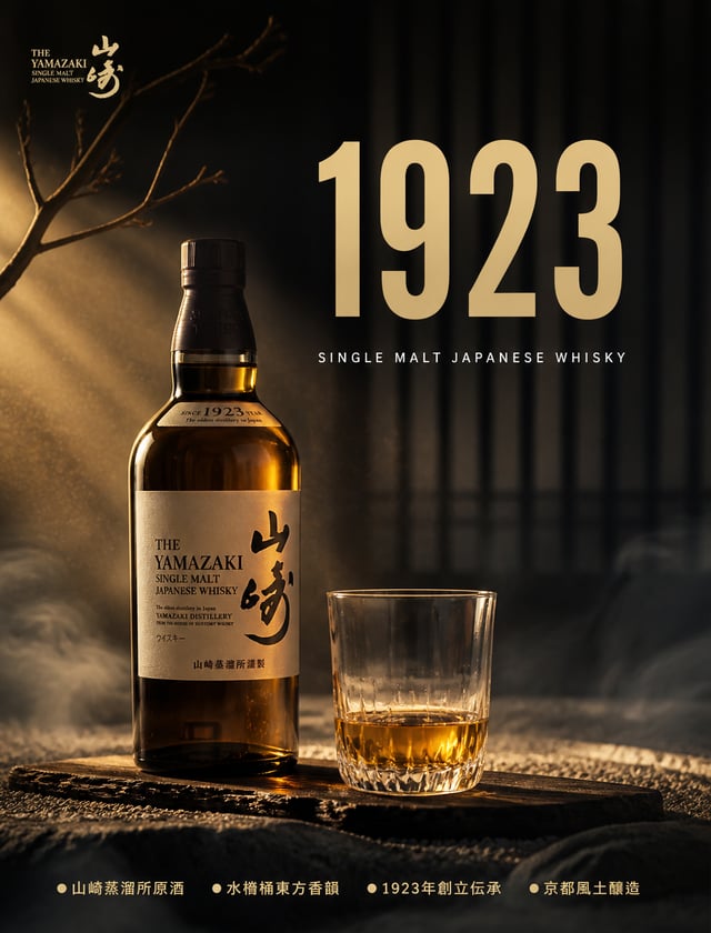 Yamazaki「山崎，是风土的禅」【格式】高端烈酒社交媒体广告，4:5 竖版，Instagram 主视觉，酒类商业广告，4A 级美术指导，Behance 首页品质，8K UHD，超写实，摄影 × 平