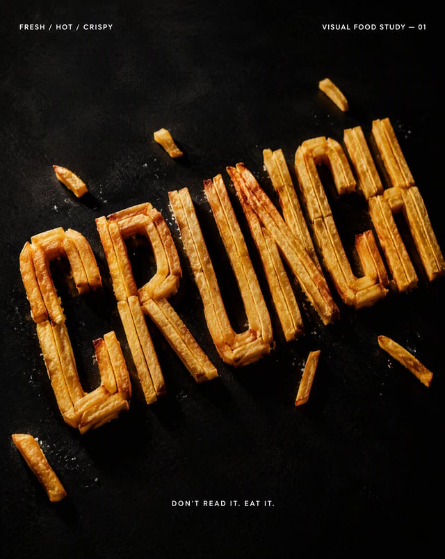 Create a highly creative conceptual food advertisement poster featuring crispy golden French fries a