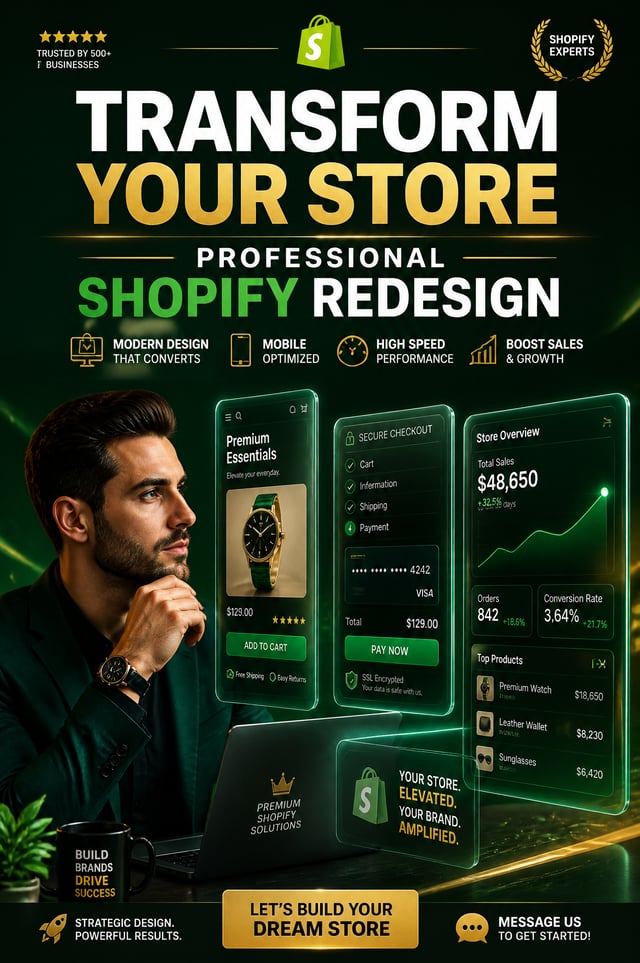 2:3 aspect ratio. A vibrant vertical editorial ad for online store creation services. The lower sect