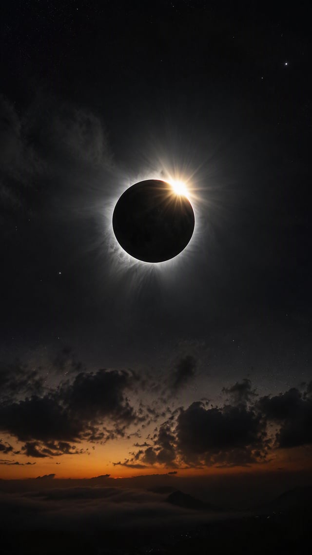 A breathtaking photorealistic image of the Moon passing in front of the Sun during a total solar ecl