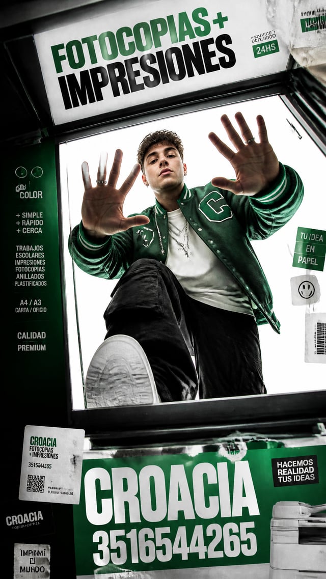 A premium 9:16 streetwear editorial advertising poster. Main Subject: A confident young male Argenti