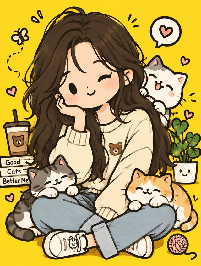 Cute kawaii hand-drawn character illustration inspired by modern Japanese and Korean sticker artwork