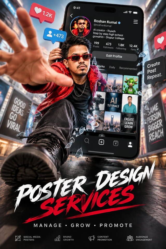 Generate a vertical 2:3 cinematic visual poster with the theme of "Social media interface materializ