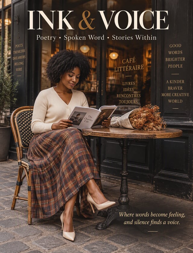 Create a vertical, full-body, photorealistic literary poster celebrating poetry, creative writing, a
