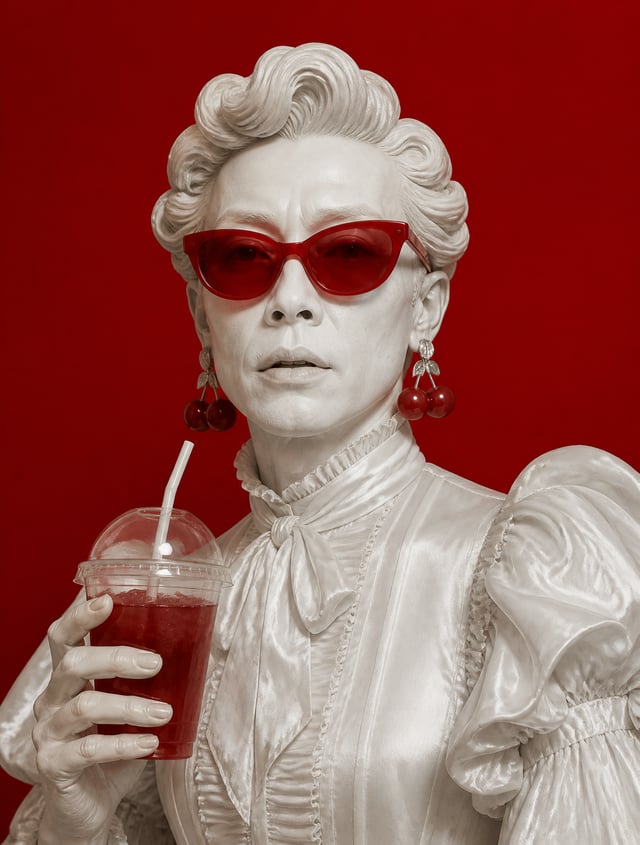 A hyper-realistic digital art portrait of a fashion-forward subject from reference styled like a mar