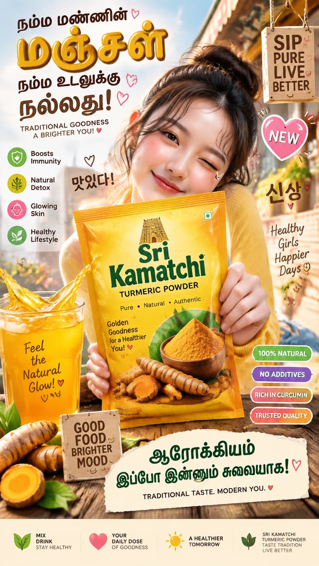 A high-quality, interactive Korean-style poster featuring a cheerful, expressive girl as the main ch