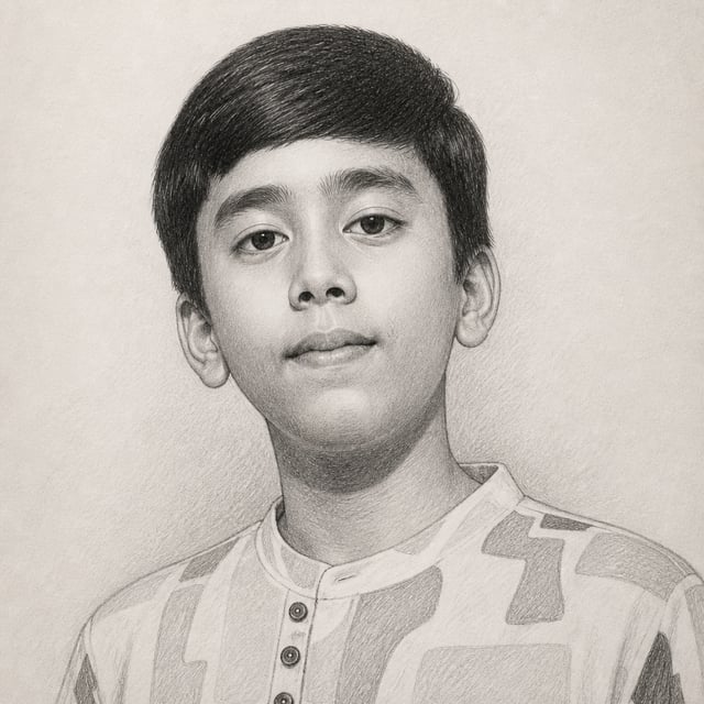 Create a highly detailed pencil sketch portrait on paper of the uploaded face.Keep the face exactly 