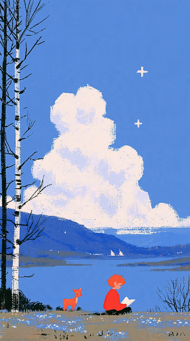 a woman reading a book by a lake