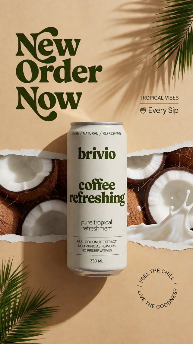 A hyper-real premium beverage poster advertisement for a coffee brand called brivio, designed as a c
