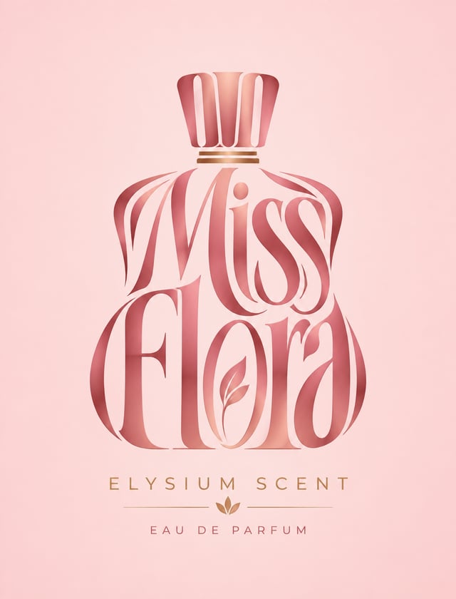 Design a clever typography logo where the brand name fragrance merges together to form the silhouett