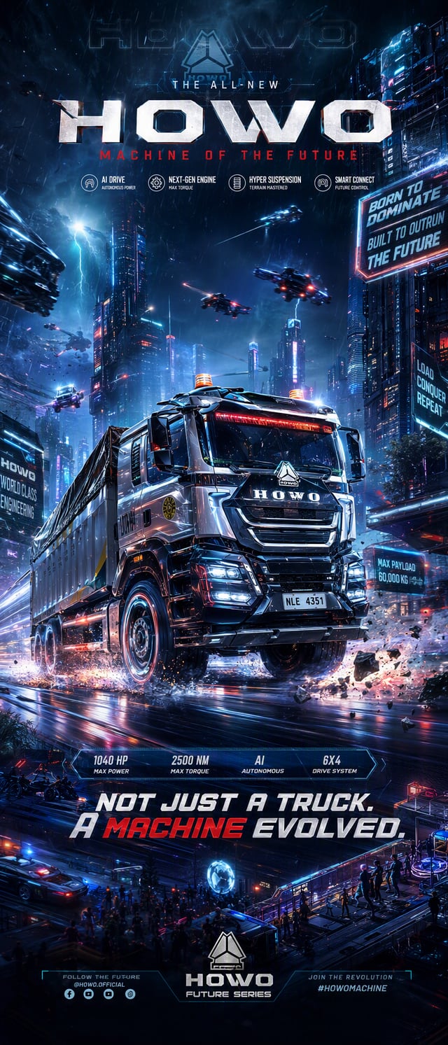 Create an insanely cinematic luxury automobile advertising flyer with a “Machine of the Future” conc