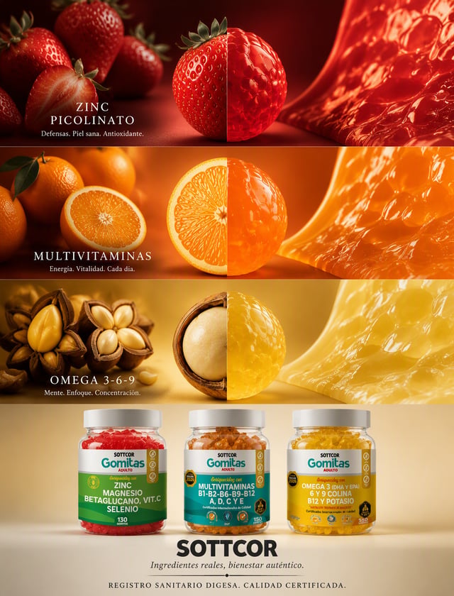 Imagen vertical dividida en 3 franjas horizontales iguales, cada una mostrando un ingrediente real c