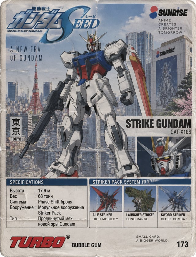 Создай мех Strike Gundam из аниме "Mobile Suit Gundam SEED", 2002 года выпуска (концептуальный дизай