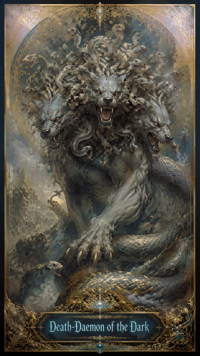A breathtaking, hyperrealist digital illustration of an anime-inspired depiction of KERBEROS (Cerber